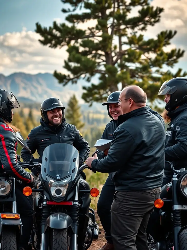 A group photo of TEAM ALPIN RIDERS members participating in a community ride, emphasizing camaraderie and shared passion for motorsports.